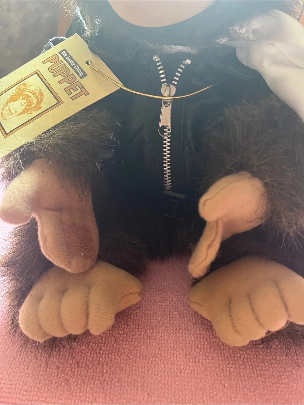 Vintage Plush Monkey Puppet with Biker Costume